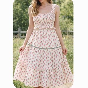 Ina Pinapple Print Smocked Midi Dress